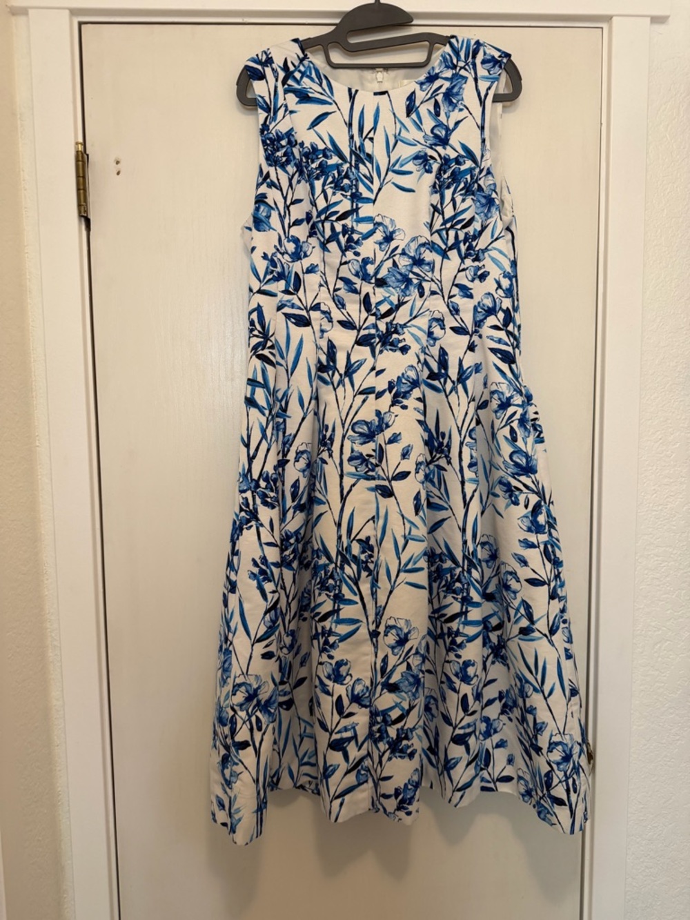 Eliza J White and Blue Floral Dress